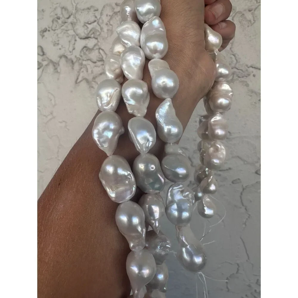 White Big Baroque Freshwater Pearl 3-Strand Bundle for DIY